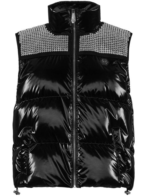 Crystal-embellished padded gilet - Black