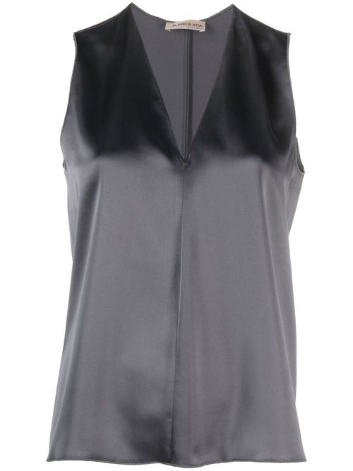 V-neck satin tank top - Grey