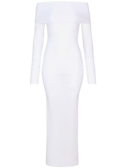KIM DOLCE&GABBANA gathered off-shoulder sheer dress - White