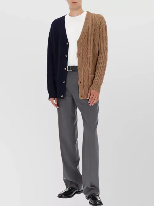 Moschino - dual color cable knit sweater with pocket
