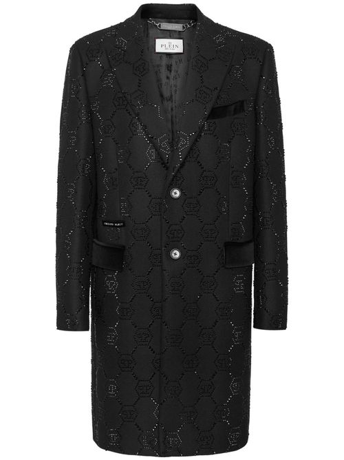 Logo-embellished peak-lapels single-breasted coat - Black