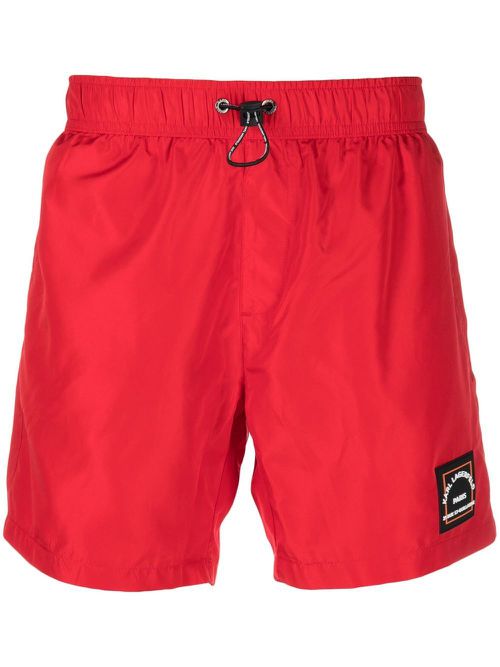 Logo-patch drawstring-waist swim shorts - Red