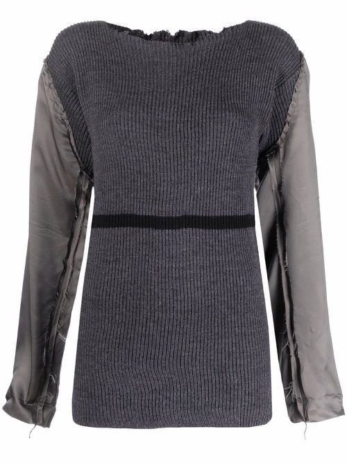 Distressed contrast sleeve knit top - Grey