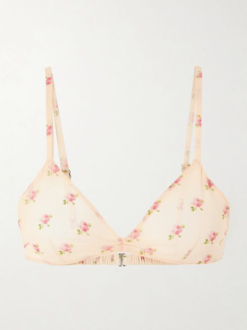 Talita Floral-print Silk-chiffon Bralette - Pink