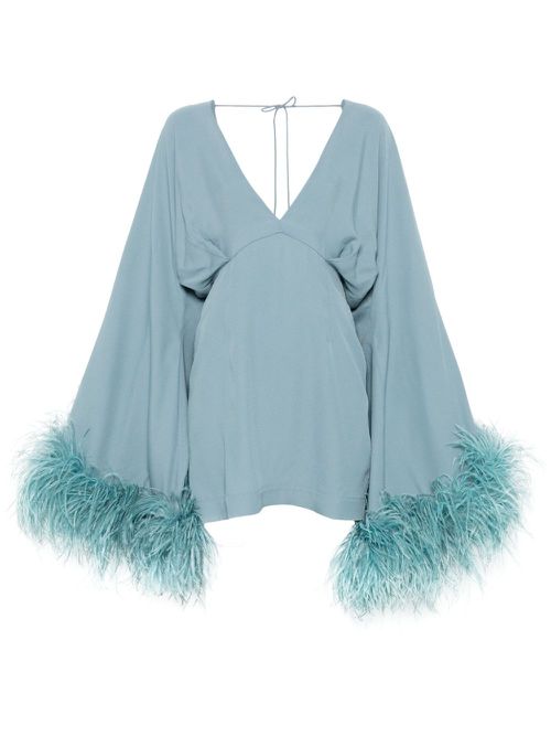 Feather-trim mini dress - Blue