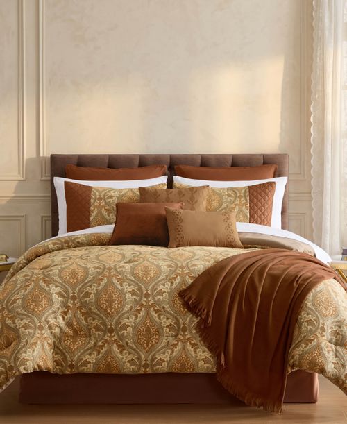 Corigen Damask 14-Piece Comforter Set, King - Spice, Beige