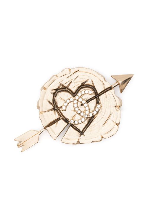 2019 CC crystal-embellished heart brooch - Gold