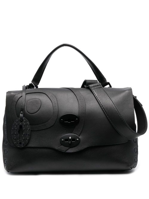 Foldover top leather satchel - Black