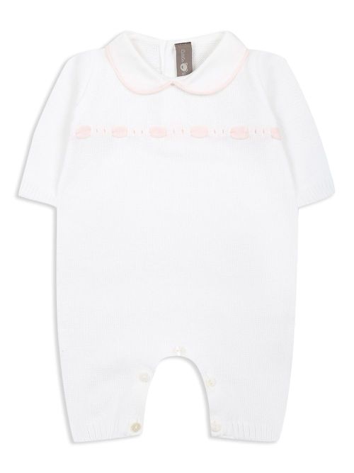 Ribbon-detail knitted cotton romper - White