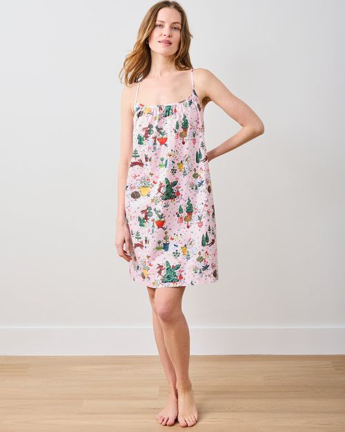 Organic Cotton Cami Nightgown in Rabbit Topiary | Women's XS | Pink Spring Easter | Sleepwear