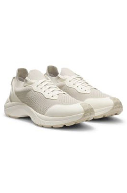 HUGO Knitted-upper trainers with embossed logo - Light Beige Men's Sneaker