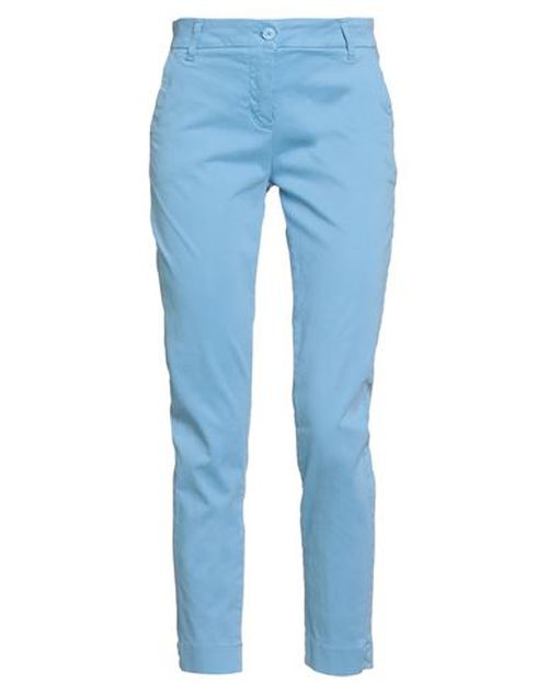 Woman Pants Azure Size 10 Cotton, Elastic fibres