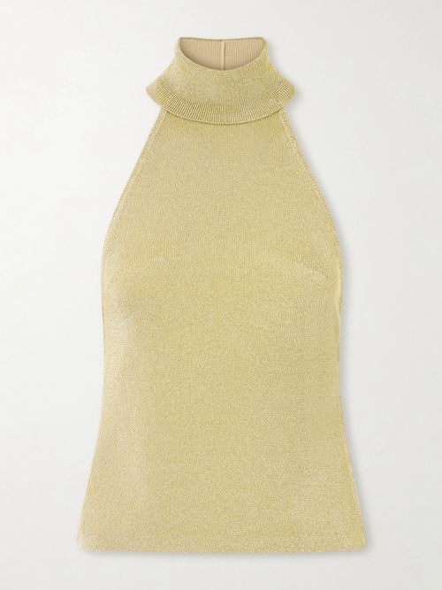Wake Ribbed Metallic Halterneck Top - Gold