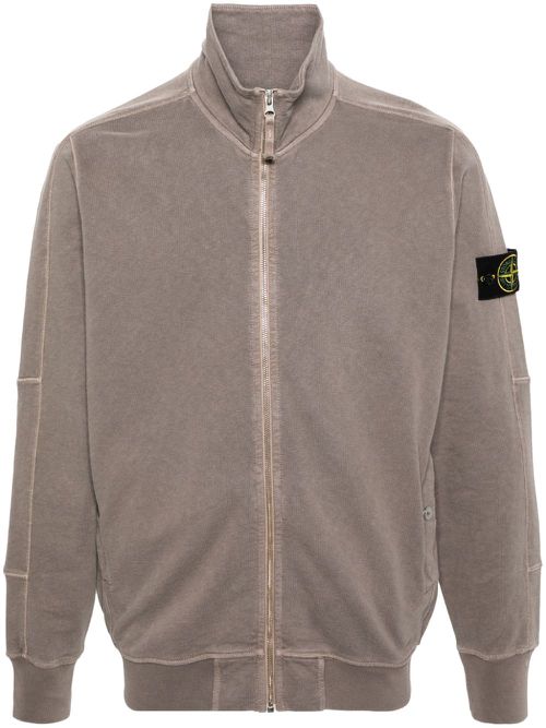 Compass-badge zipped-up cardigan - Grey
