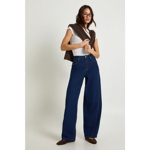 Boohoo Womens Tall Mid Waist Twisted Seam Barrel Leg Jean - Indigo Blue Cotton