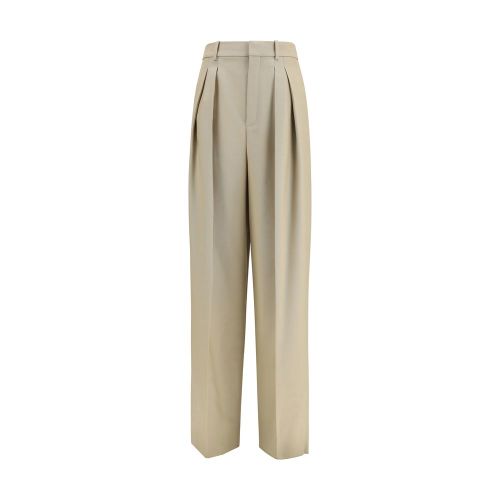 Pleated Wool Trousers — Beige