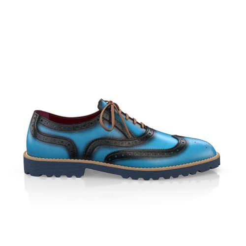 Custom Men's Luxury Oxford Dress Sneakers Handmade in Italy - Teal Blue Premium Leather - Brogues, Laces - GIROTTI