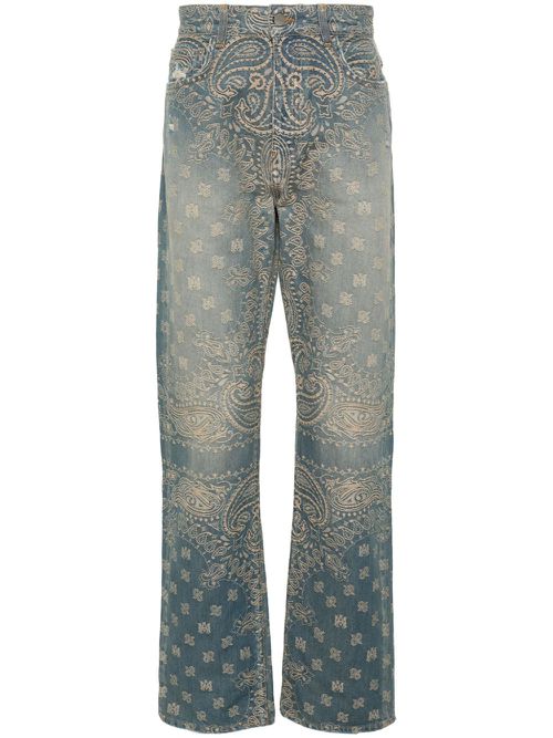 Bandana-jacquard straight jeans - Blue