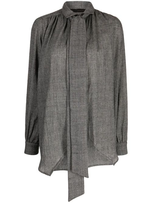 Plaid pussy-bow blouse - Grey