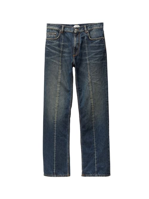 Distressed Cotton Jeans with Medusa Accent