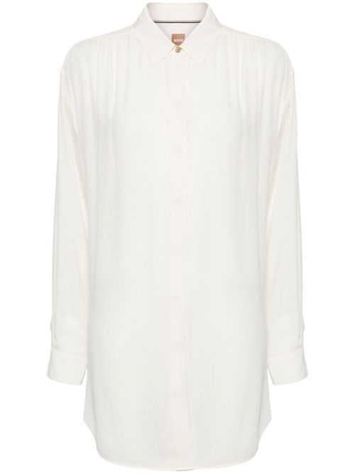 Pleated classic-collar shirt - White
