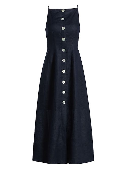 Women's Georges Linen Button-Front Midi-Dress - Navy