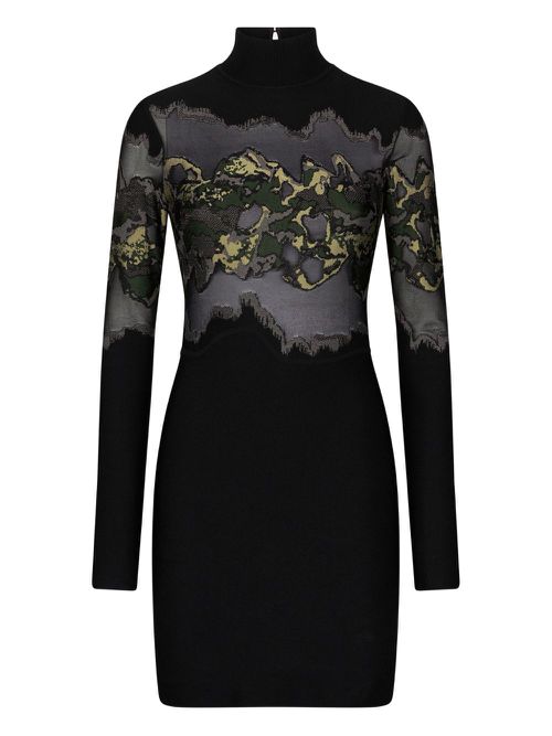 Long-sleeve camouflage-print minidress - Black
