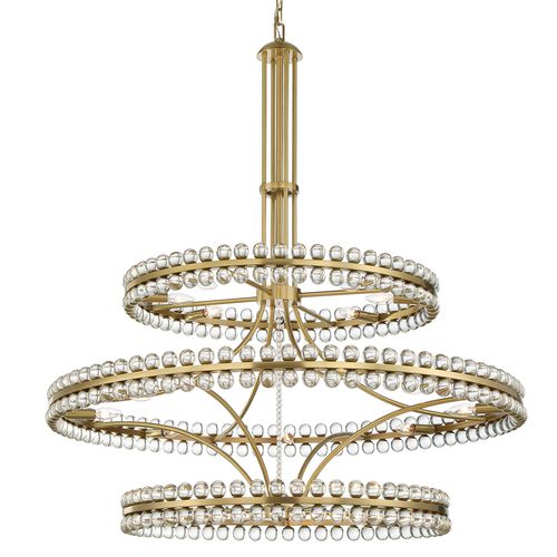 Crystorama Clover 24-Light Traditional Chandelier in Aged Brass with Glass Ball Crysta