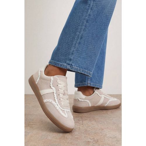 Oasis Women's Tyler Faux Suede Lace Trim Detail Lace Up Trainers in Nude