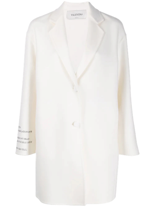 Poem-Embellished Wool-Cashmere Coat — White