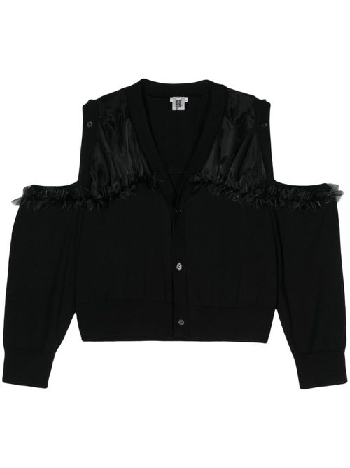Ruffle-detail wool cardigan - Black
