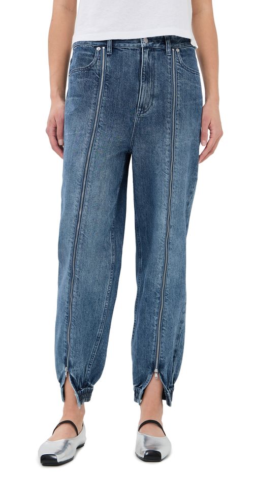 Zippered Denim Joggers Classic Blue