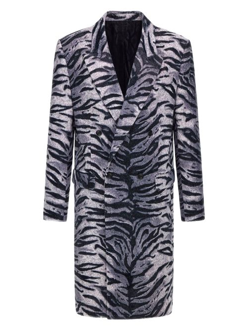 Tiger-print double-breasted coat - Black
