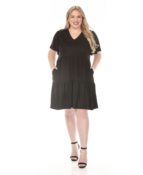 Plus Size V-Neck Short Sleeve Dress - Black