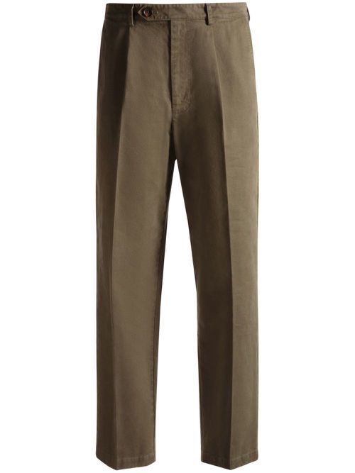 Pleated wool chino trousers - Green