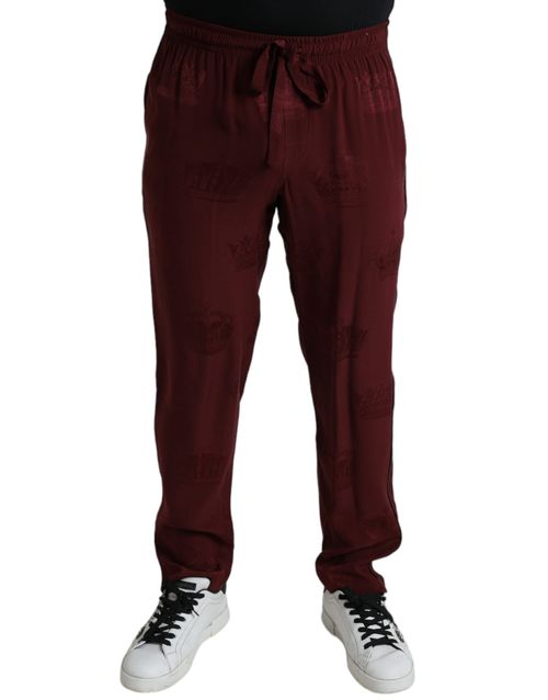 Crown Jacquard Silk Pajama Pants — Maroon