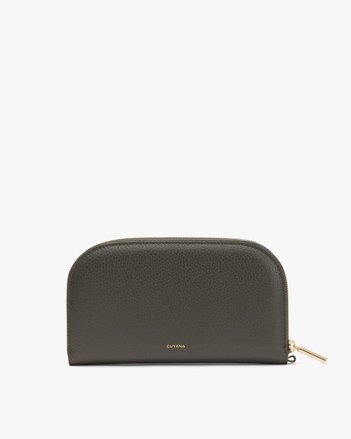 Women's Duo Zip Wallet in Dark Green | Pebbled Leather