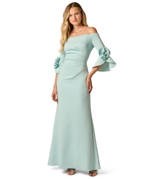 Rosette Off-The-Shoulder Gown - Airy Aqua