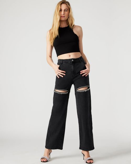 Steve Madden Women's Taylor Jean Wide Leg - Black Denim - - Cotton