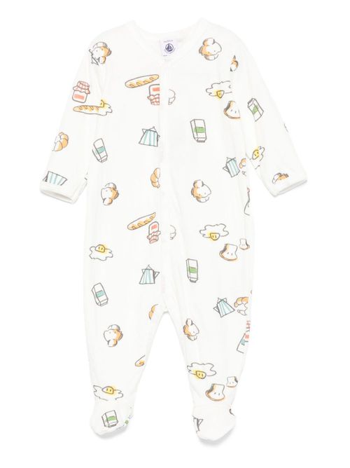 Breakfast-print long-sleeve romper - Neutrals