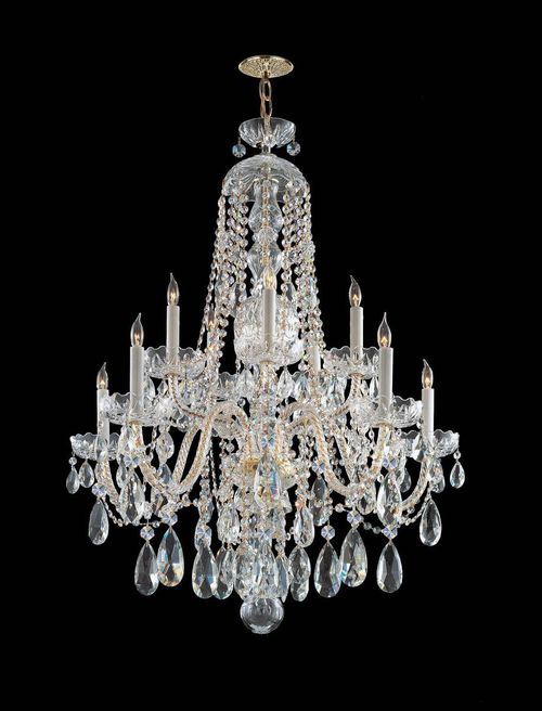Traditional Crystal 10-Light 35" Traditional Chandelier in Polished Brass with Clear Hand Cut Crysta
