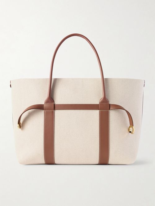 Ghiera Large Leather-trimmed Canvas Tote - Neutrals