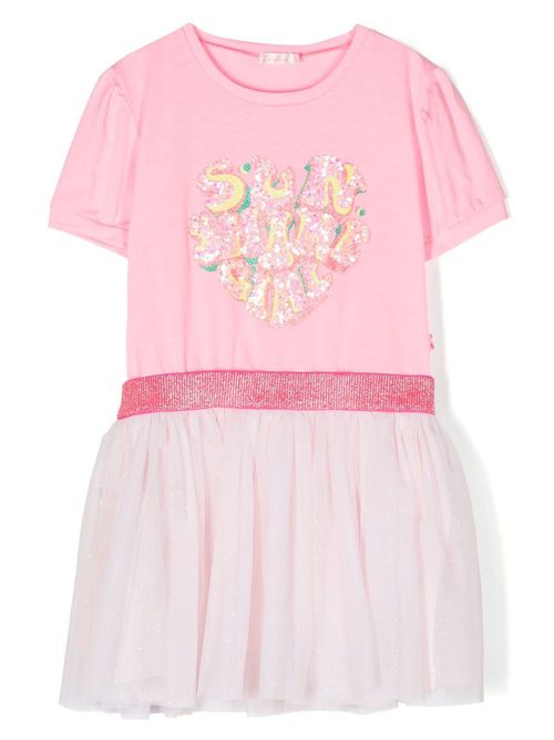 Sequin-embellished short-sleeved dress - Pink