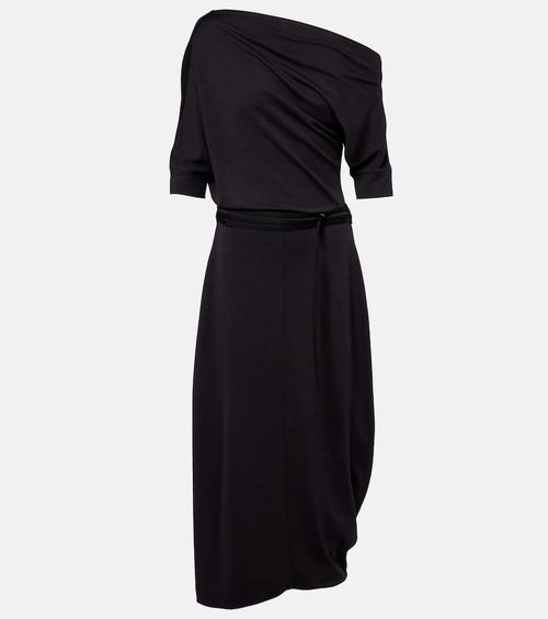 Belted asymmetric midi dress