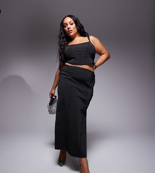 ASOS DESIGN Curve bandage midi skirt with seams in black - part of a set