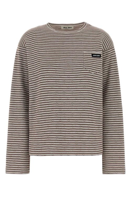 Striped Cotton-Cashmere T-Shirt — Beige