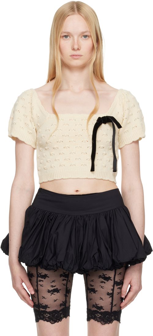 SSENSE Exclusive Beige Bow Tied Wool Top