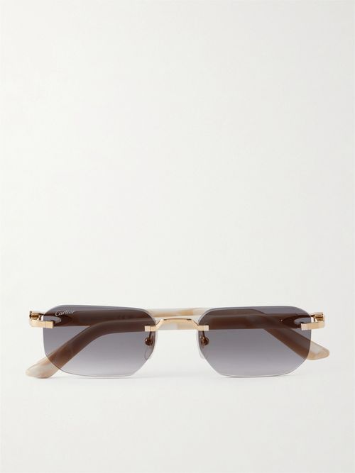 Signature C Rimless Rectangular-frame Gold-tone And Acetate Sunglasses