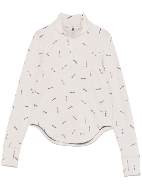 Half-zip logo-print top - Neutrals