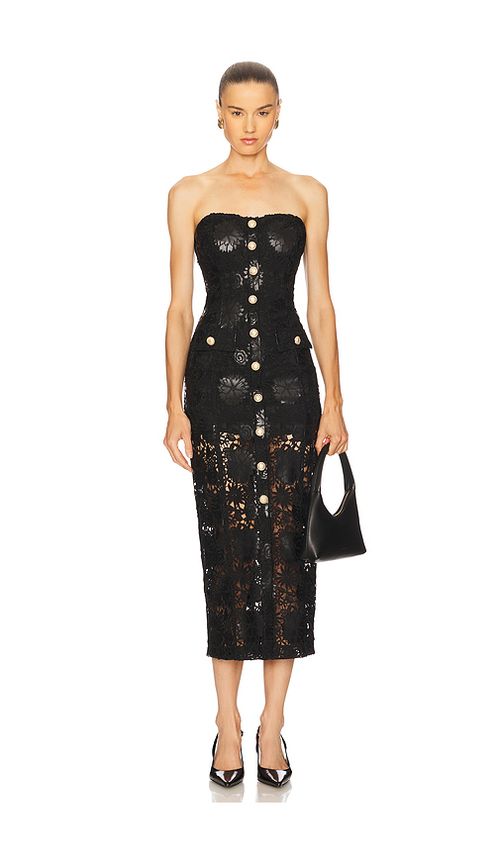 Generation Love Misha Faux Leather Guipure Midi Dress in Black. L. Also in XS, S